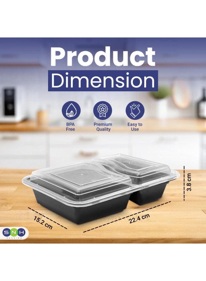 SNH Packing 24 Pieces Microwave Disposable Container With Lid Rectangular - 2 Compartment Meal Prep Container Set - Plastic Container For Kitchen Food Storage - Take Away Containers For Lunch Boxes - Image 2
